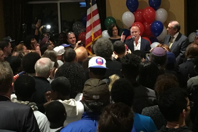 Max Rose gives his victory speech on Tuesday night